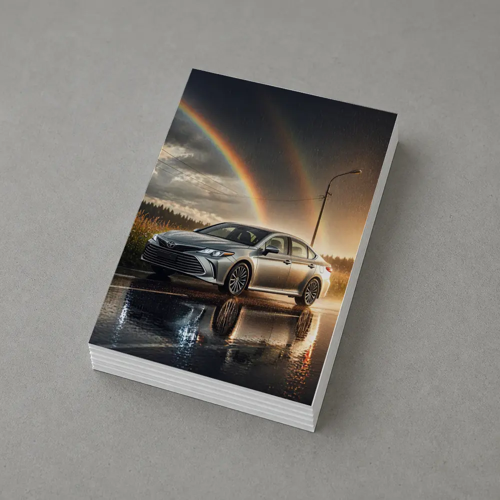 Toyota Avalon Silver Sedan Rainy Rainbow Road – Postcards