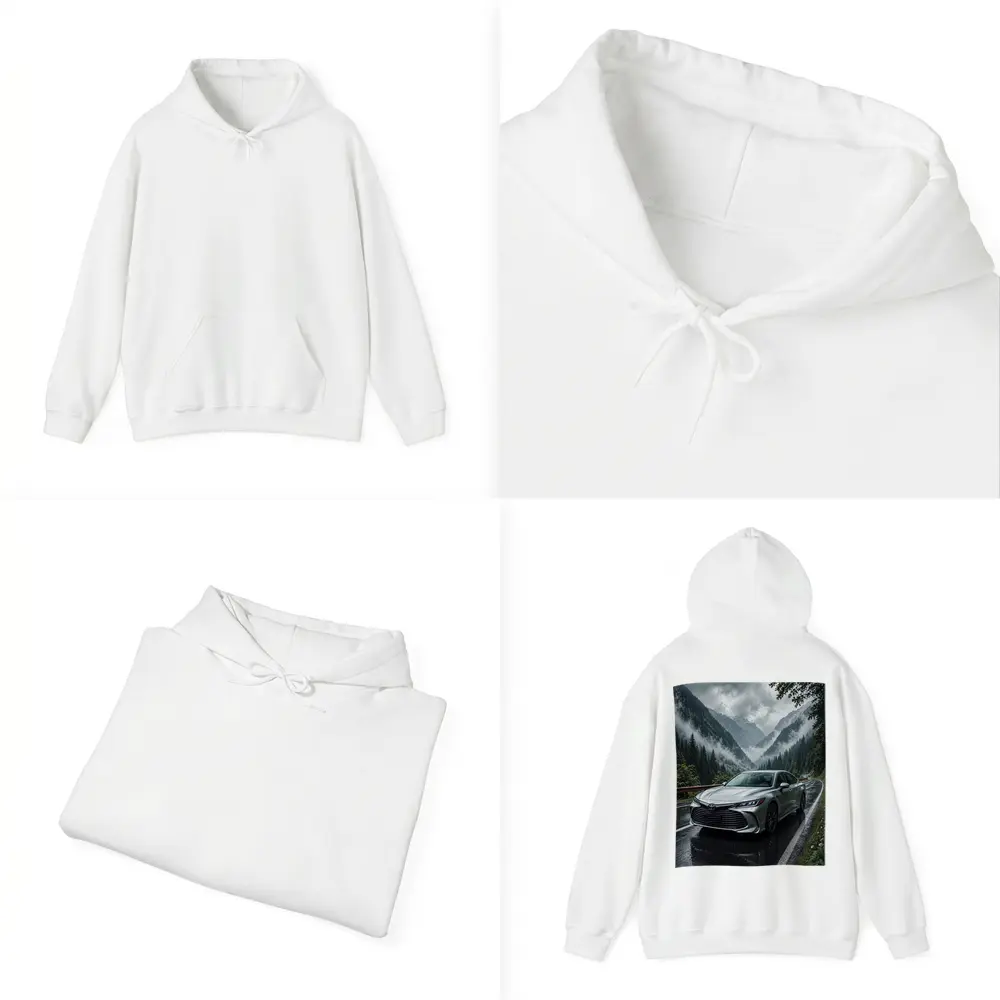 Toyota Avalon Silver Sedan Rainy Mountain Road – Hoodies