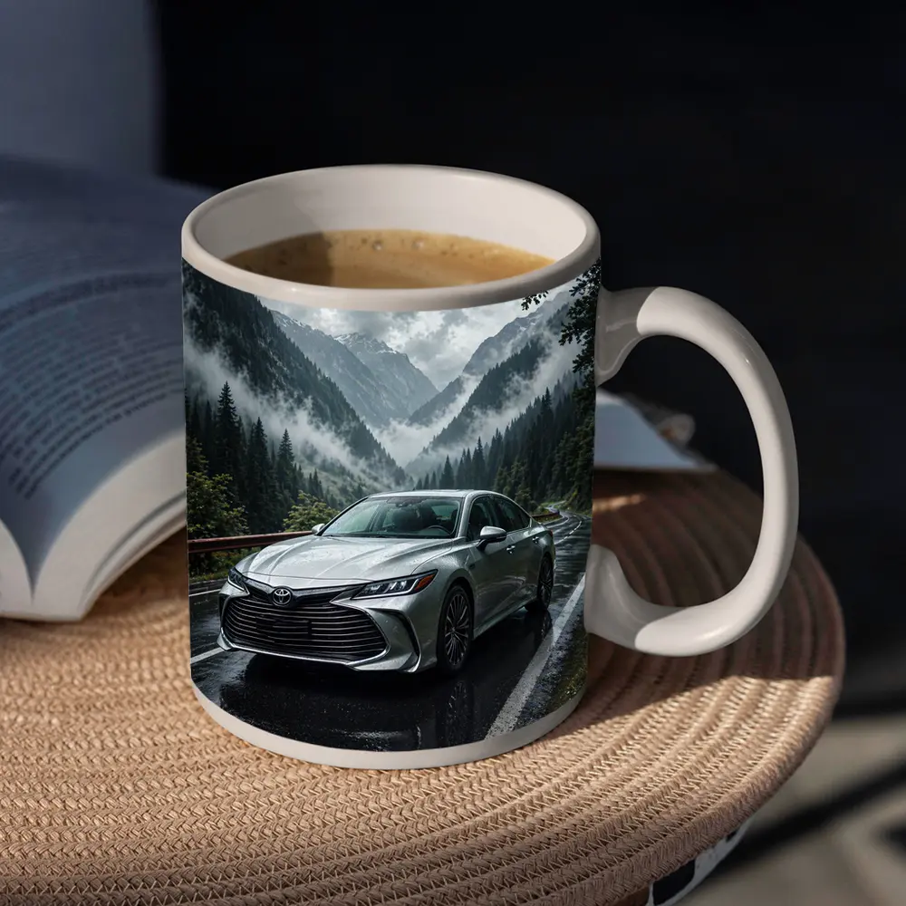 Toyota Avalon Silver Sedan Rainy Mountain Road – Mugs