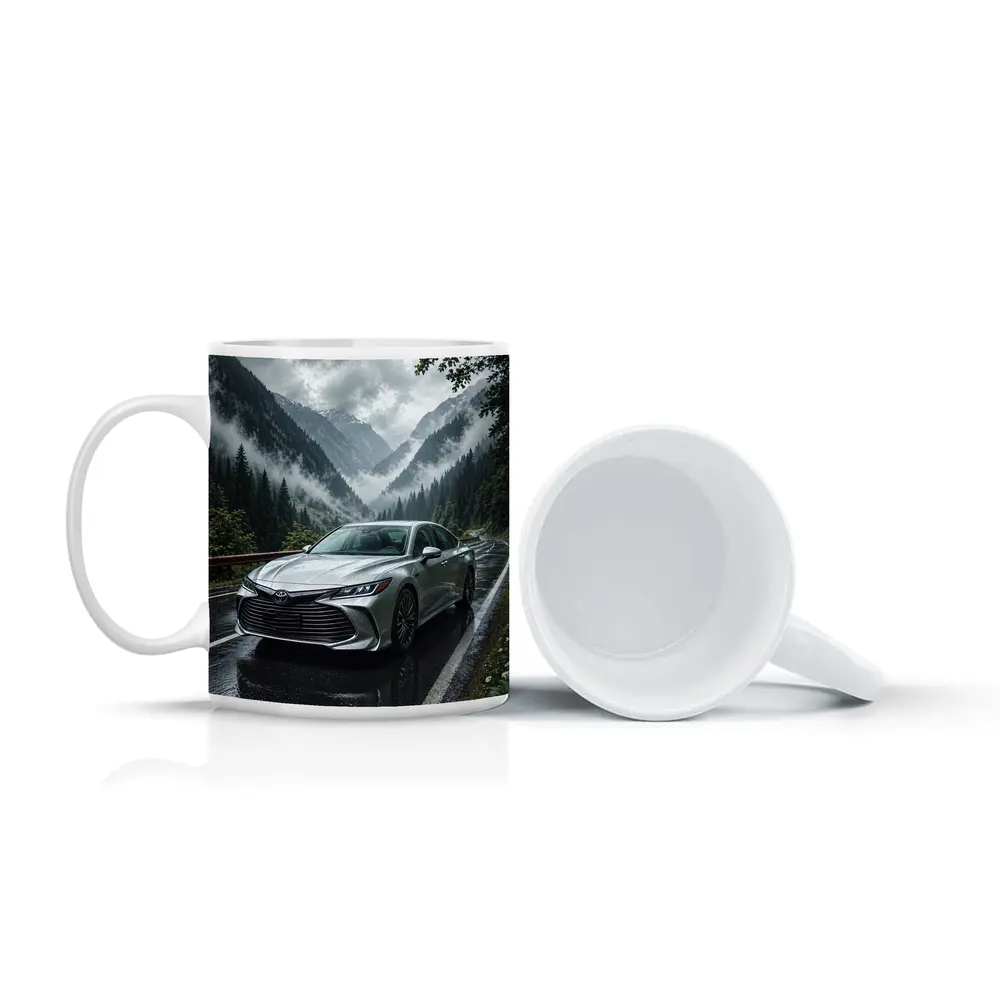 Toyota Avalon Silver Sedan Rainy Mountain Road – Mugs