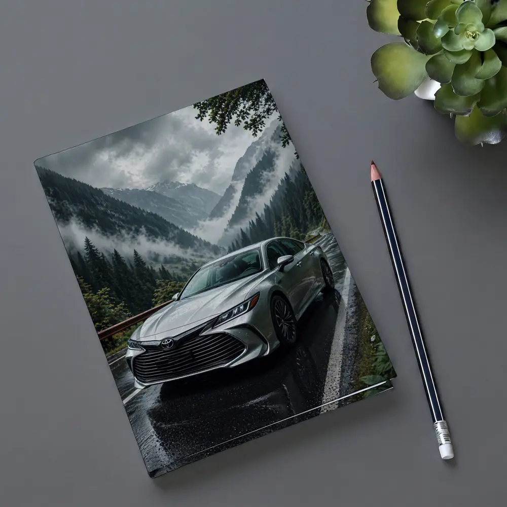 Toyota Avalon Silver Sedan Rainy Mountain Road – Notebooks