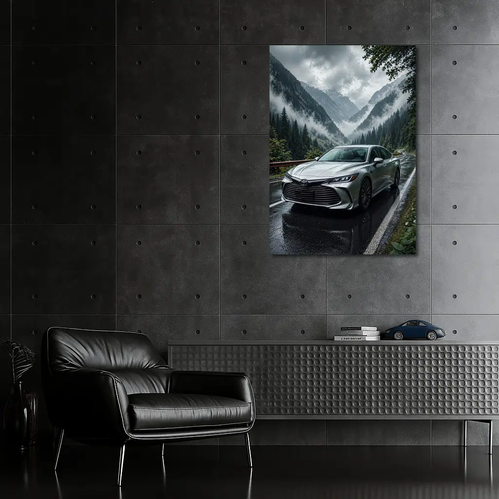 Toyota Avalon Silver Sedan Rainy Mountain Road – Wall Art