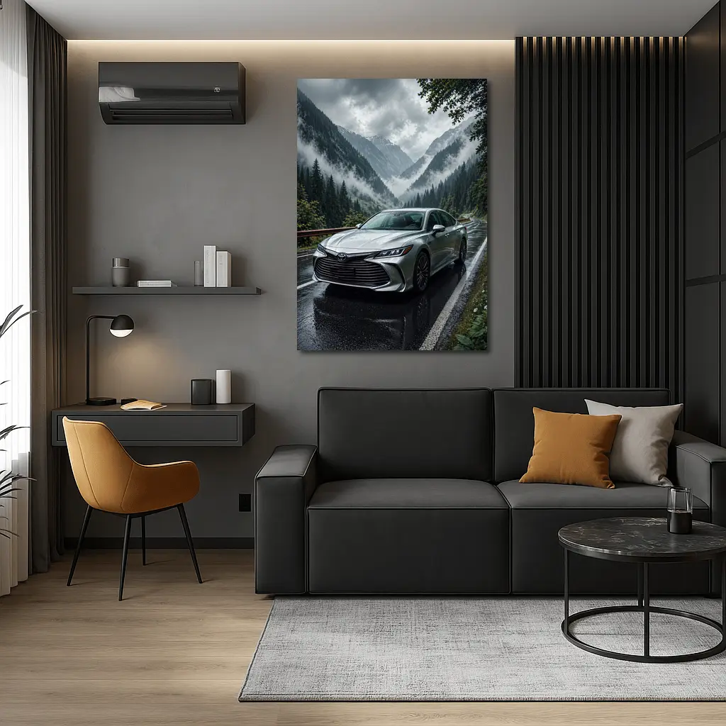 Toyota Avalon Silver Sedan Rainy Mountain Road – Wall Art
