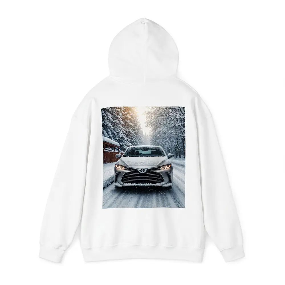 Toyota Camry Front View Snowy Forest Road – Hoodies