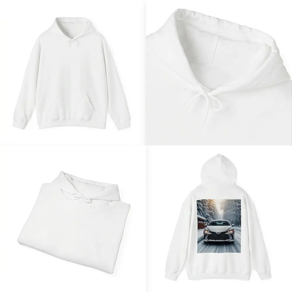 Toyota Camry Front View Snowy Forest Road – Hoodies