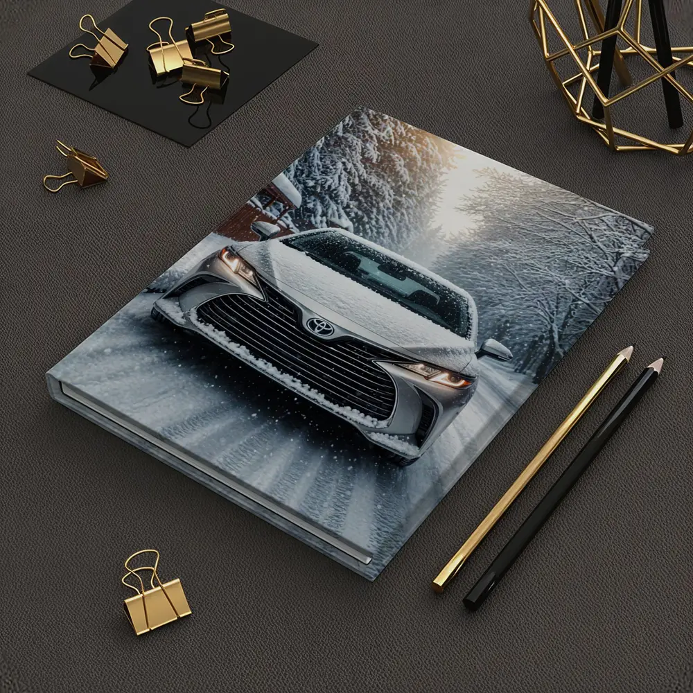 Toyota Camry Front View Snowy Forest Road – Notebooks