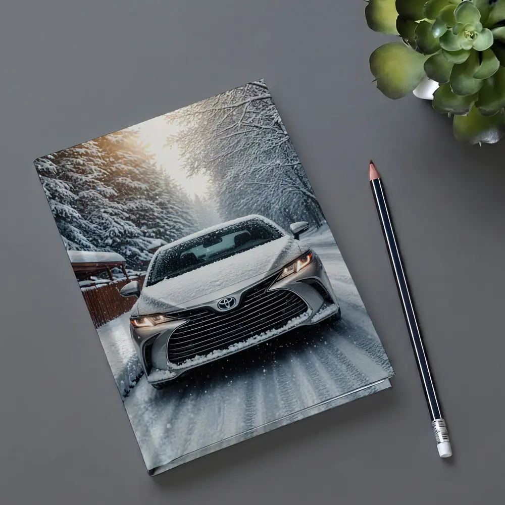 Toyota Camry Front View Snowy Forest Road – Notebooks