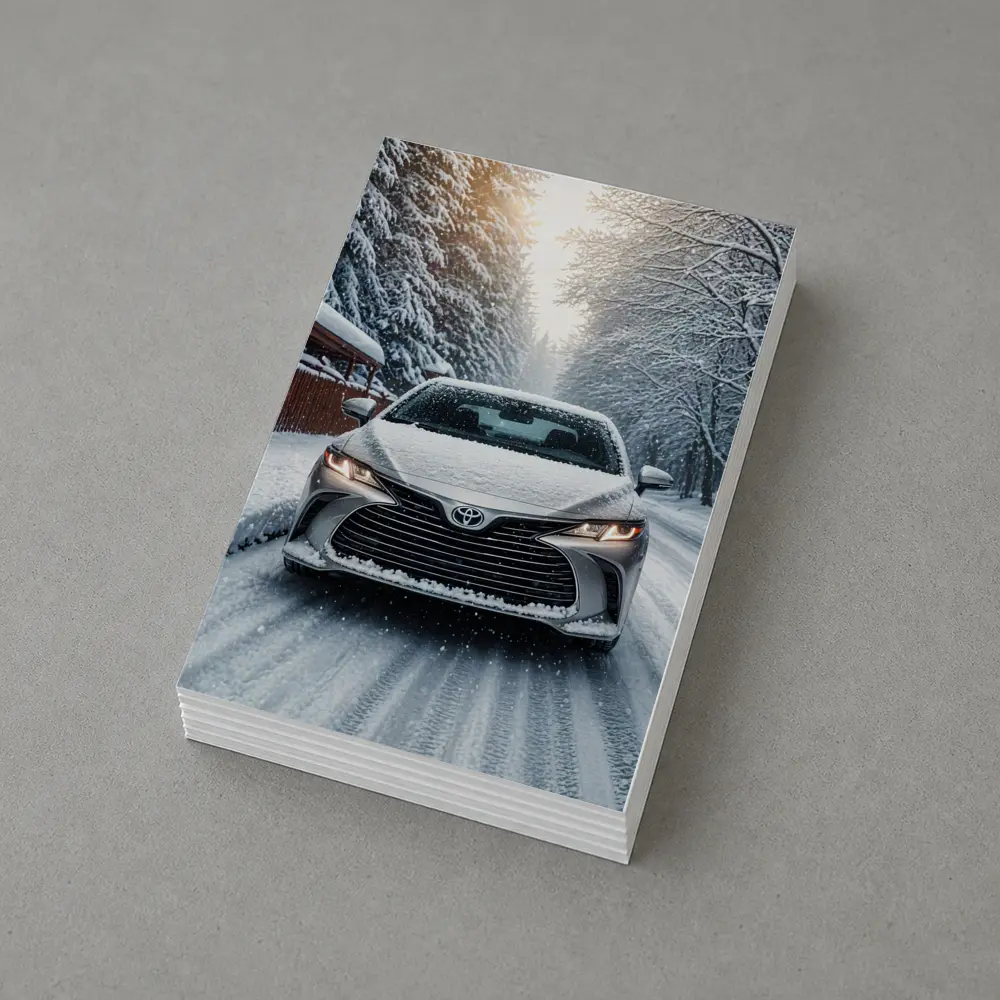 Toyota Camry Front View Snowy Forest Road – Postcards