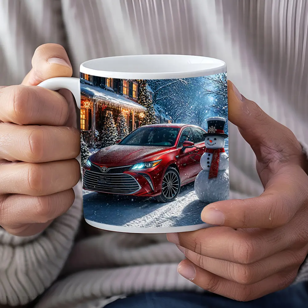 Toyota Avalon Red Sedan Winter Snow Scene – Mugs