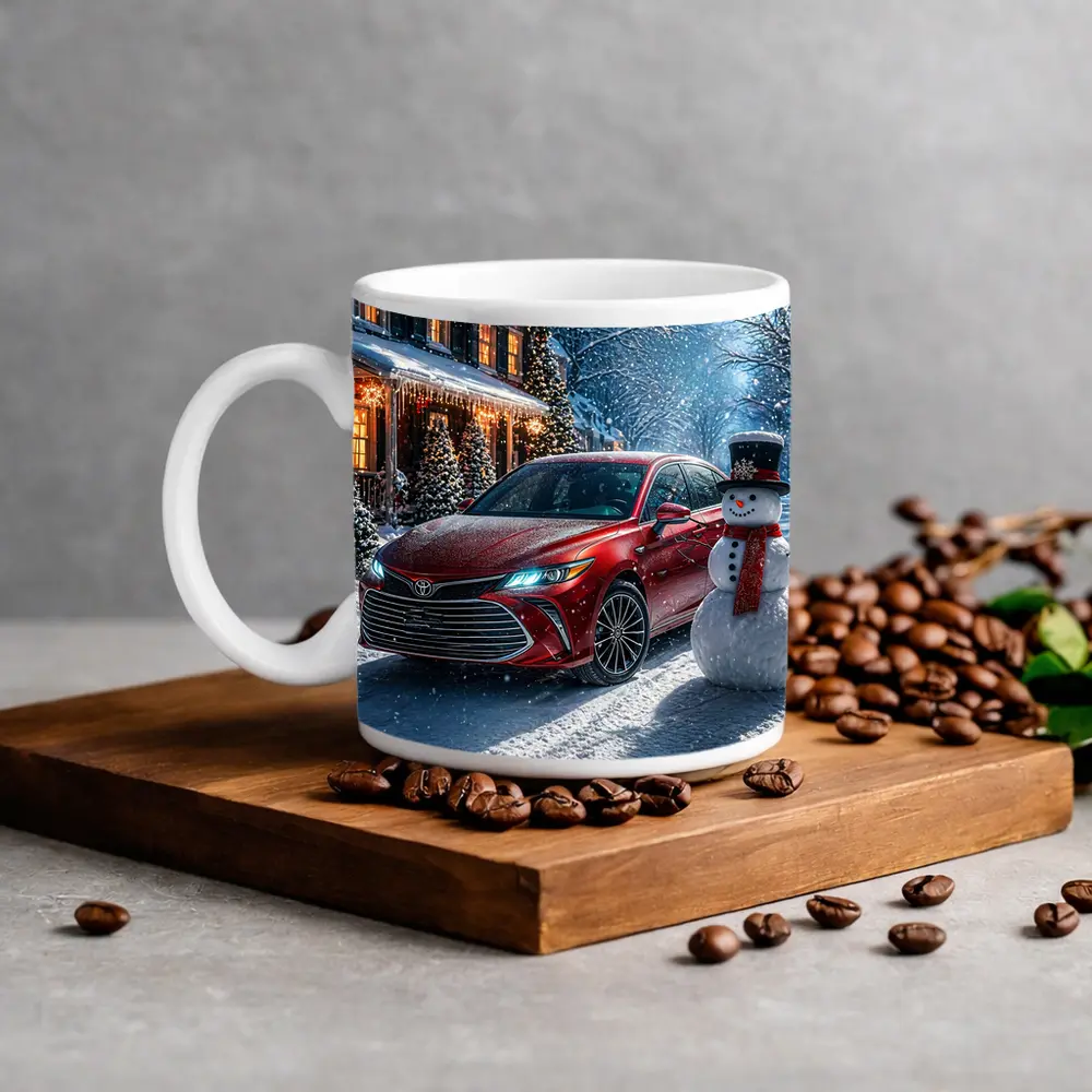 Toyota Avalon Red Sedan Winter Snow Scene – Mugs