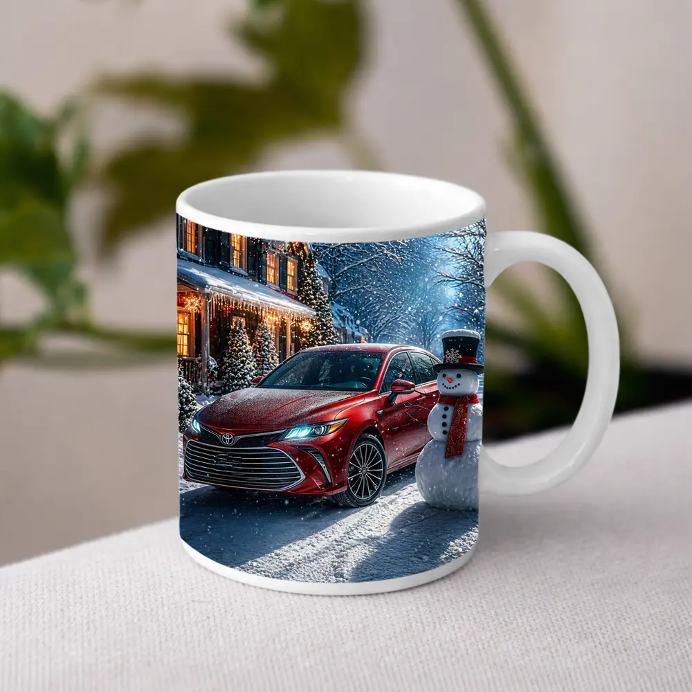 Toyota Avalon Red Sedan Winter Snow Scene – Mugs