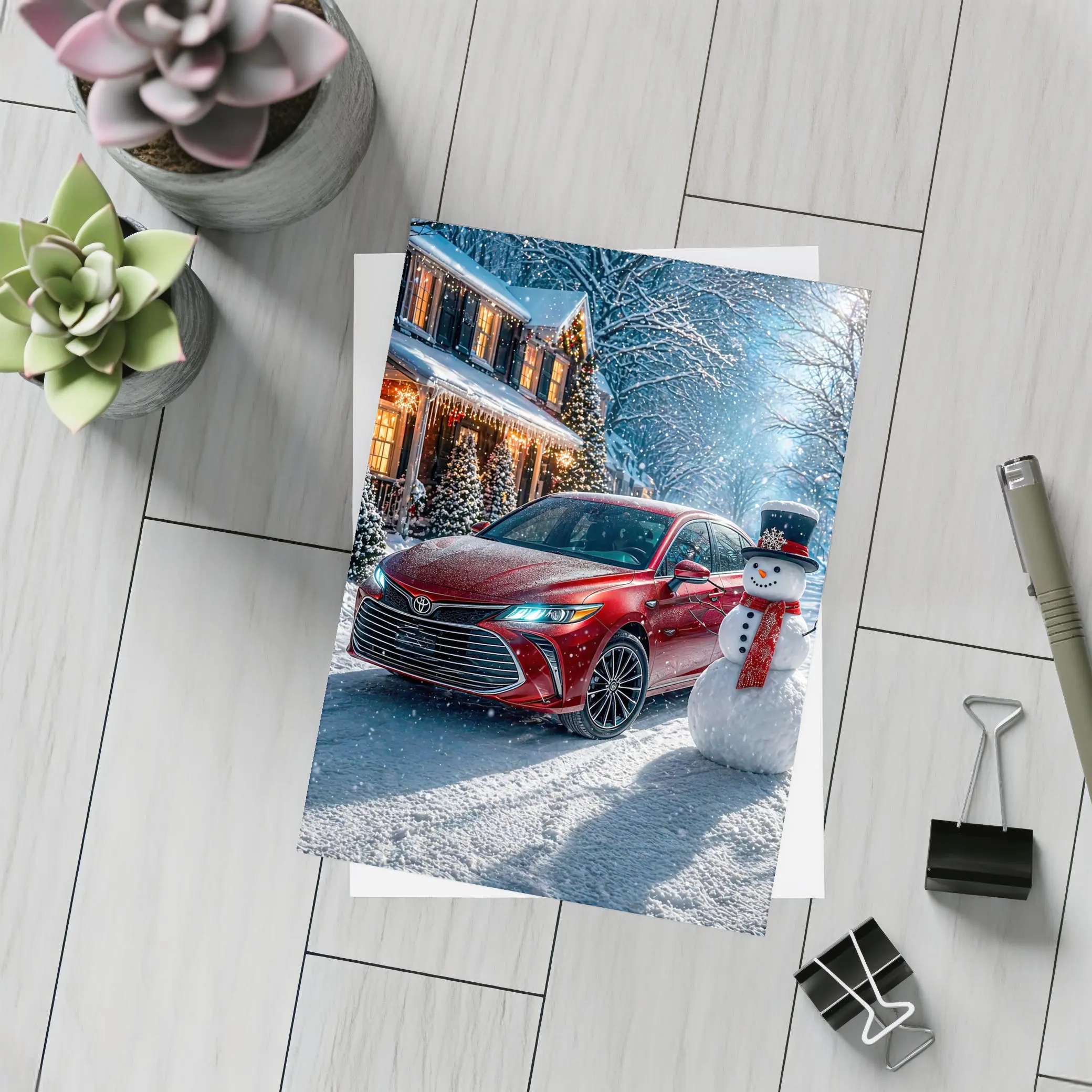 Toyota Avalon Red Sedan Winter Snow Scene – Postcards