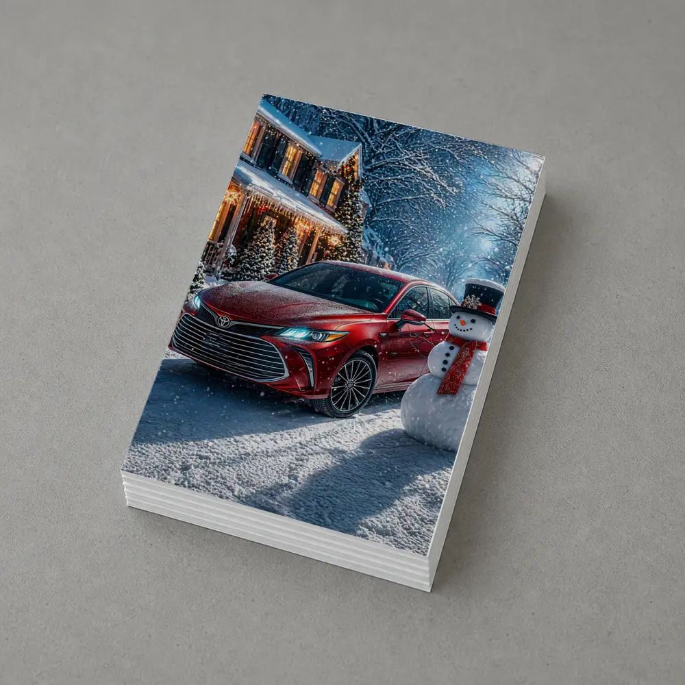 Toyota Avalon Red Sedan Winter Snow Scene – Postcards