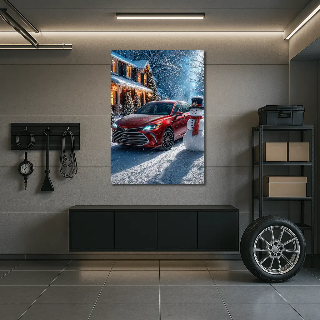 Toyota Avalon Red Sedan Winter Snow Scene – Wall Art