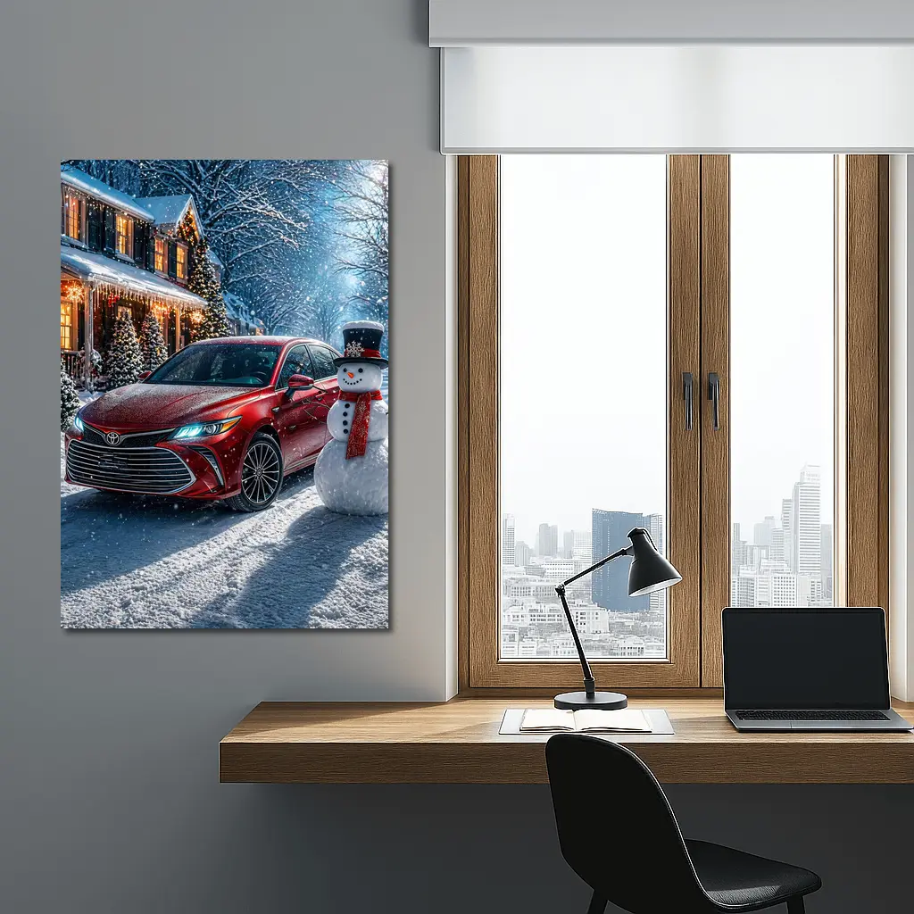 Toyota Avalon Red Sedan Winter Snow Scene – Wall Art