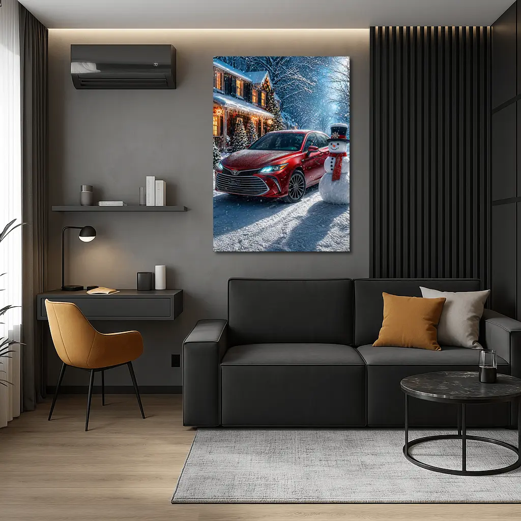 Toyota Avalon Red Sedan Winter Snow Scene – Wall Art