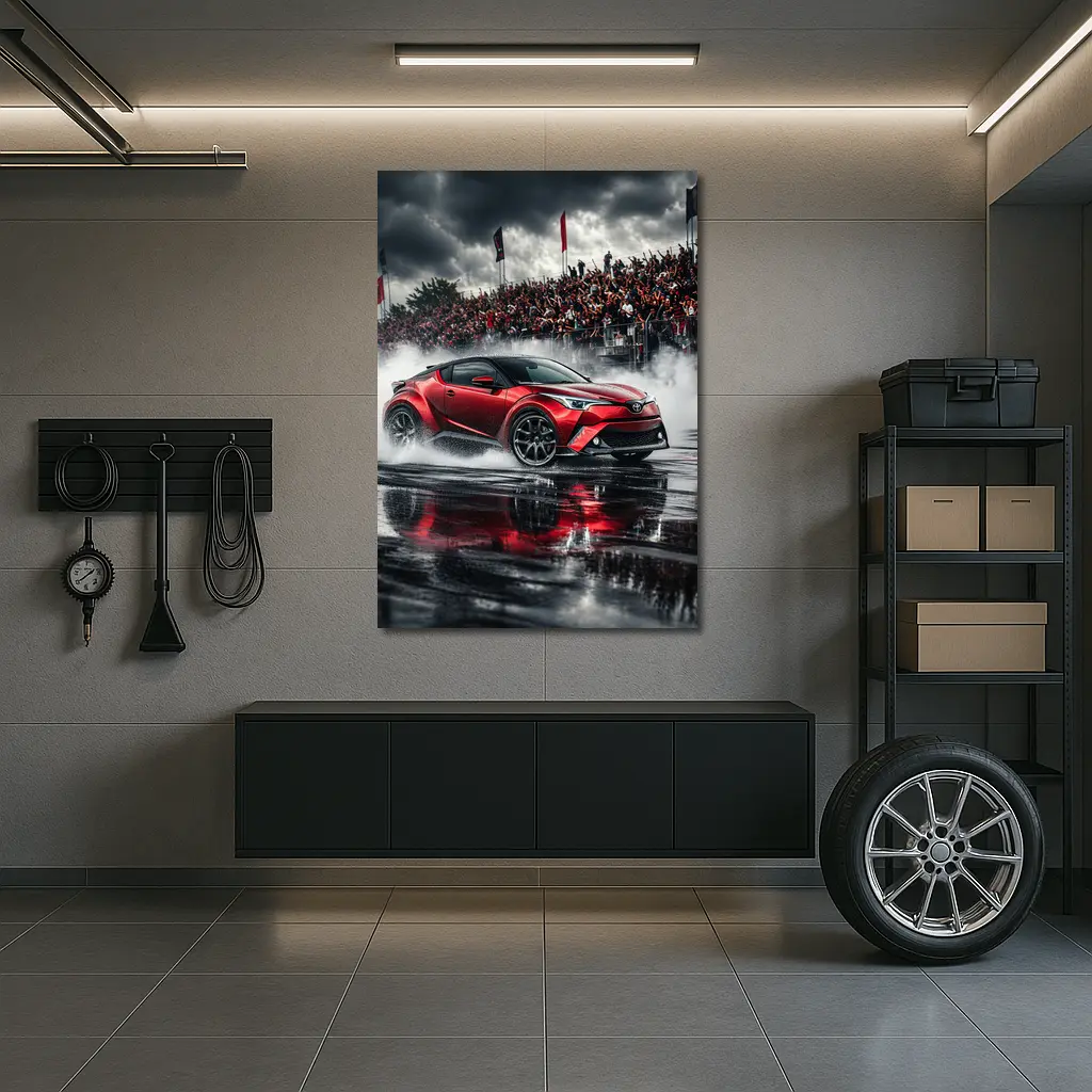 Toyota C-HR Red Drifting Wet Track Crowd – Wall Art