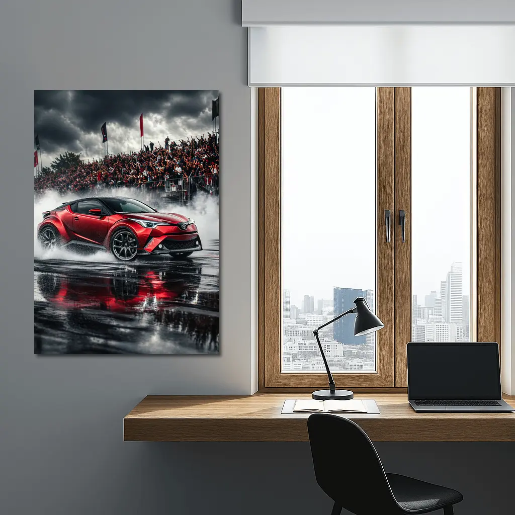 Toyota C-HR Red Drifting Wet Track Crowd – Wall Art