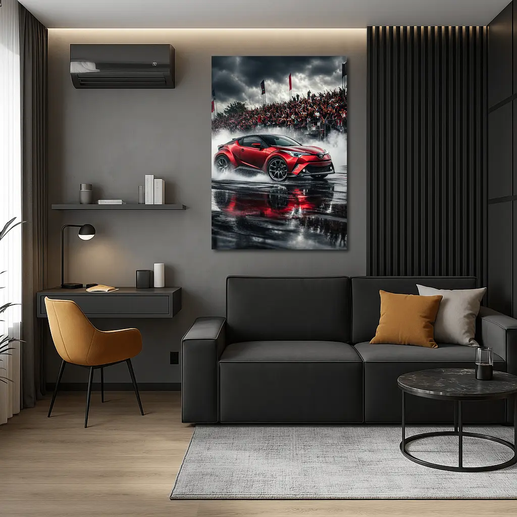 Toyota C-HR Red Drifting Wet Track Crowd – Wall Art