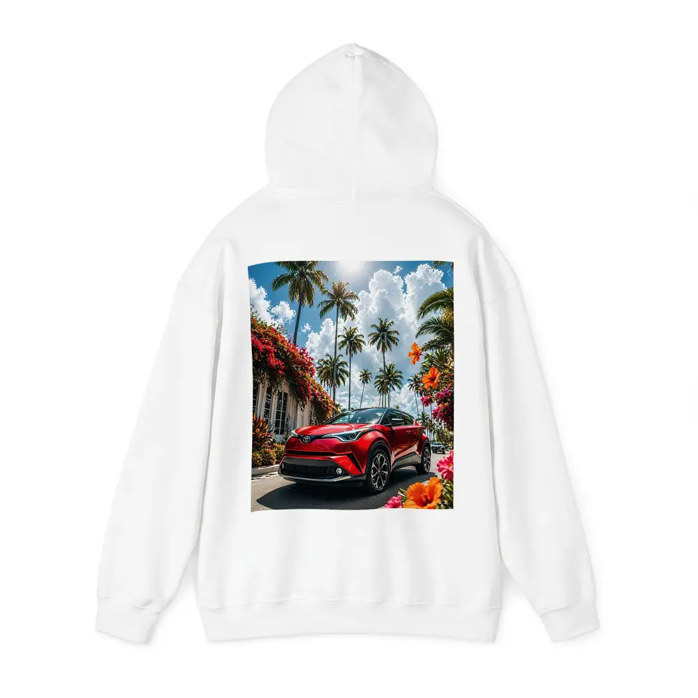 Toyota C-HR Red SUV Tropical Palm Setting – Hoodies