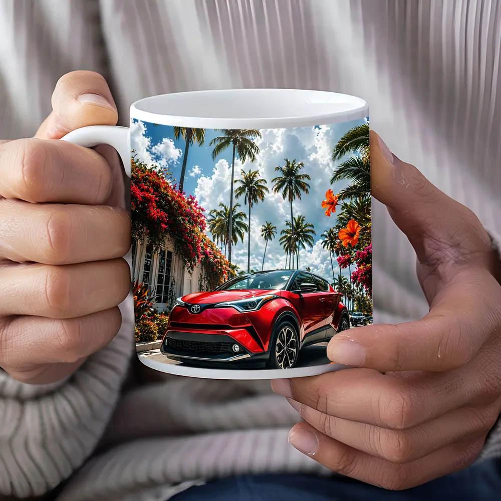Toyota C-HR Red SUV Tropical Palm Setting – Mugs