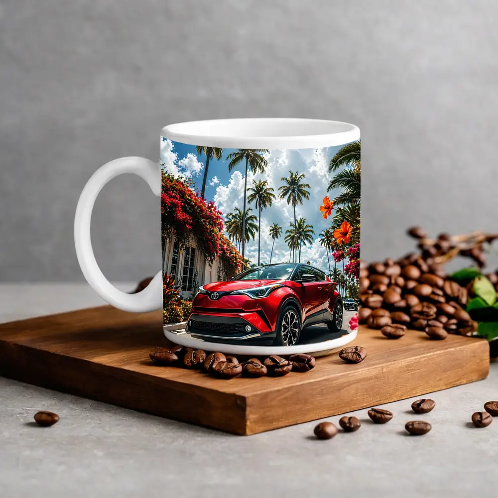 Toyota C-HR Red SUV Tropical Palm Setting – Mugs