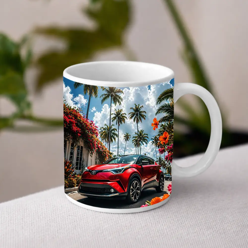Toyota C-HR Red SUV Tropical Palm Setting – Mugs