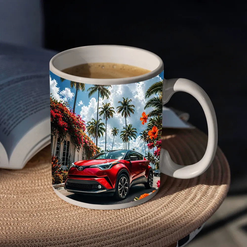 Toyota C-HR Red SUV Tropical Palm Setting – Mugs
