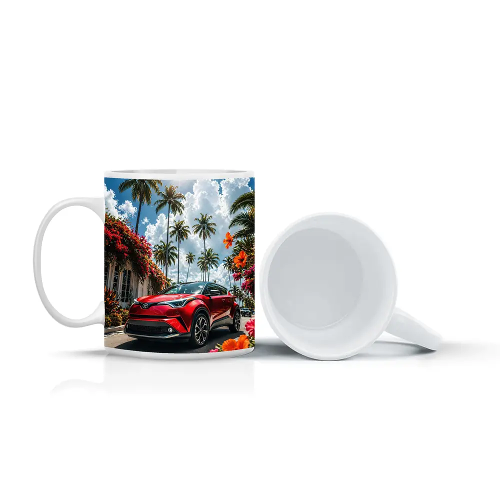 Toyota C-HR Red SUV Tropical Palm Setting – Mugs