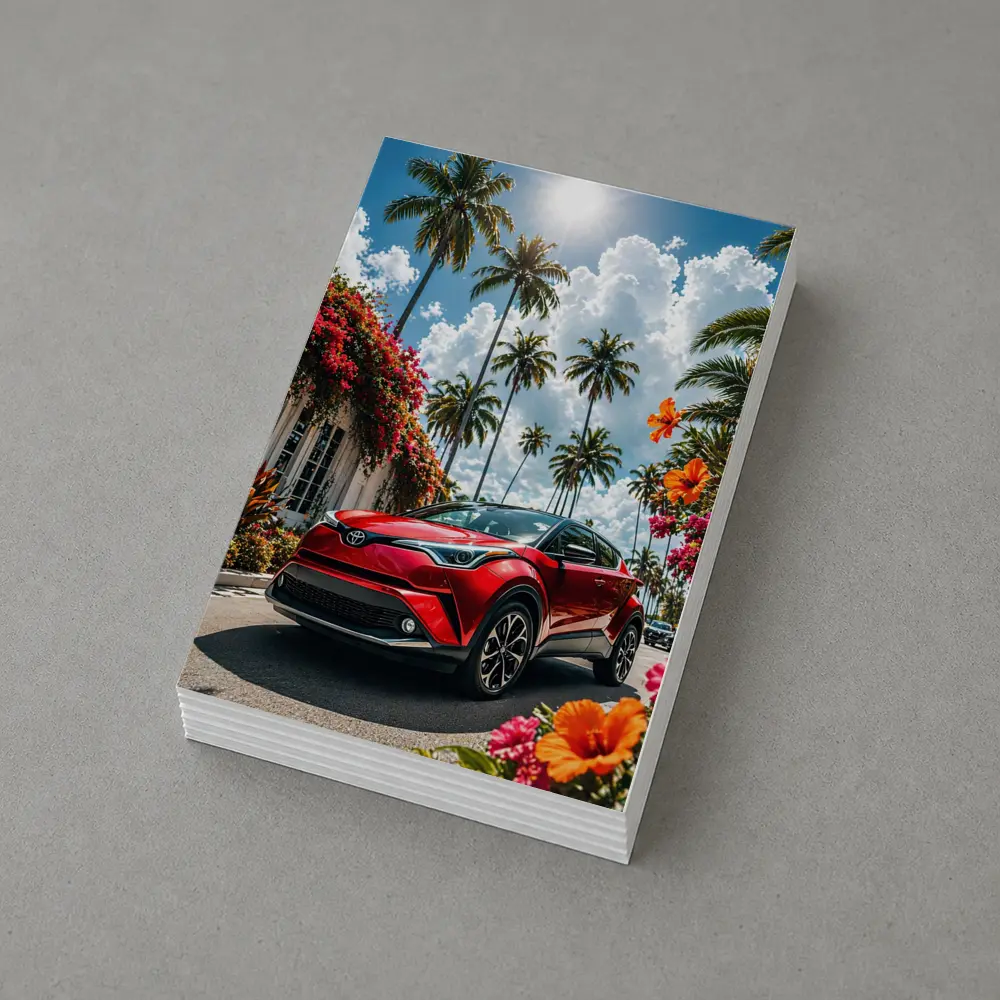 Toyota C-HR Red SUV Tropical Palm Setting – Postcards