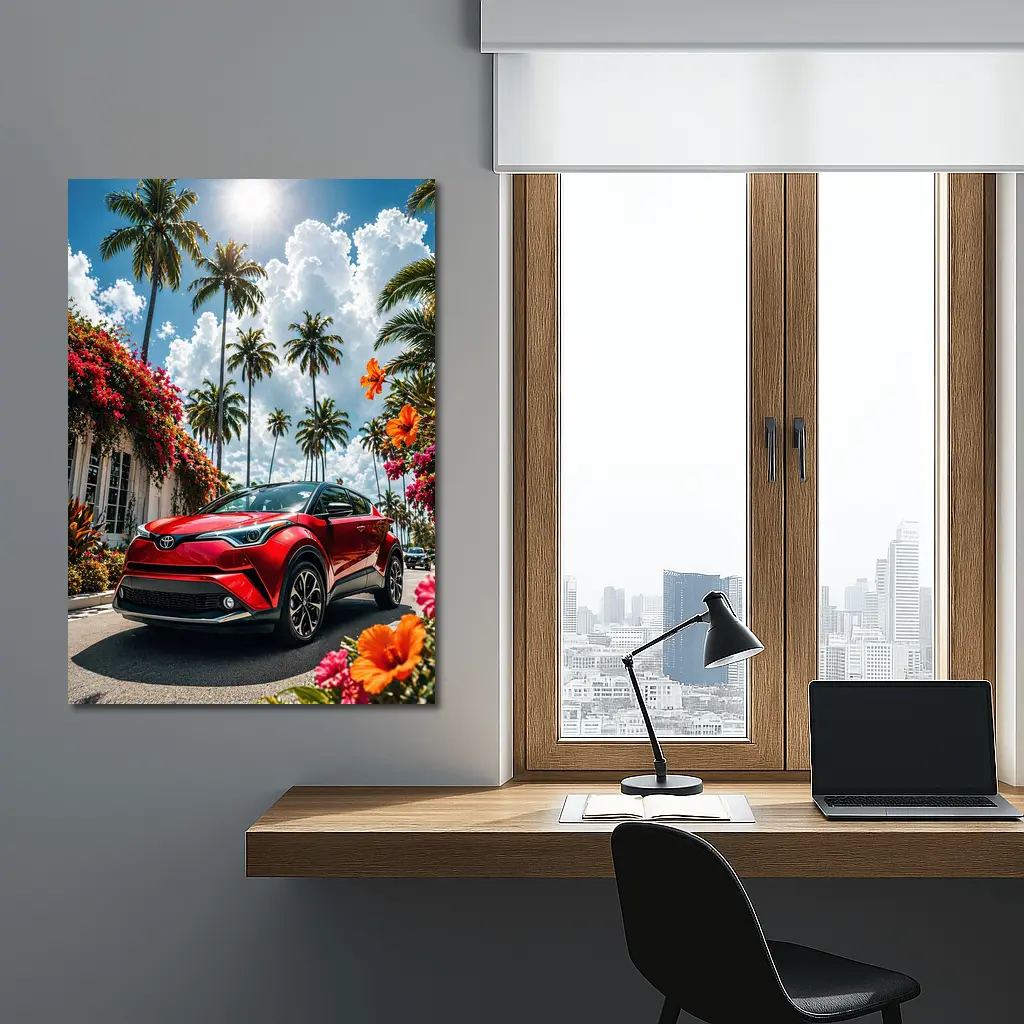 Toyota C-HR Red SUV Tropical Palm Setting – Wall Art