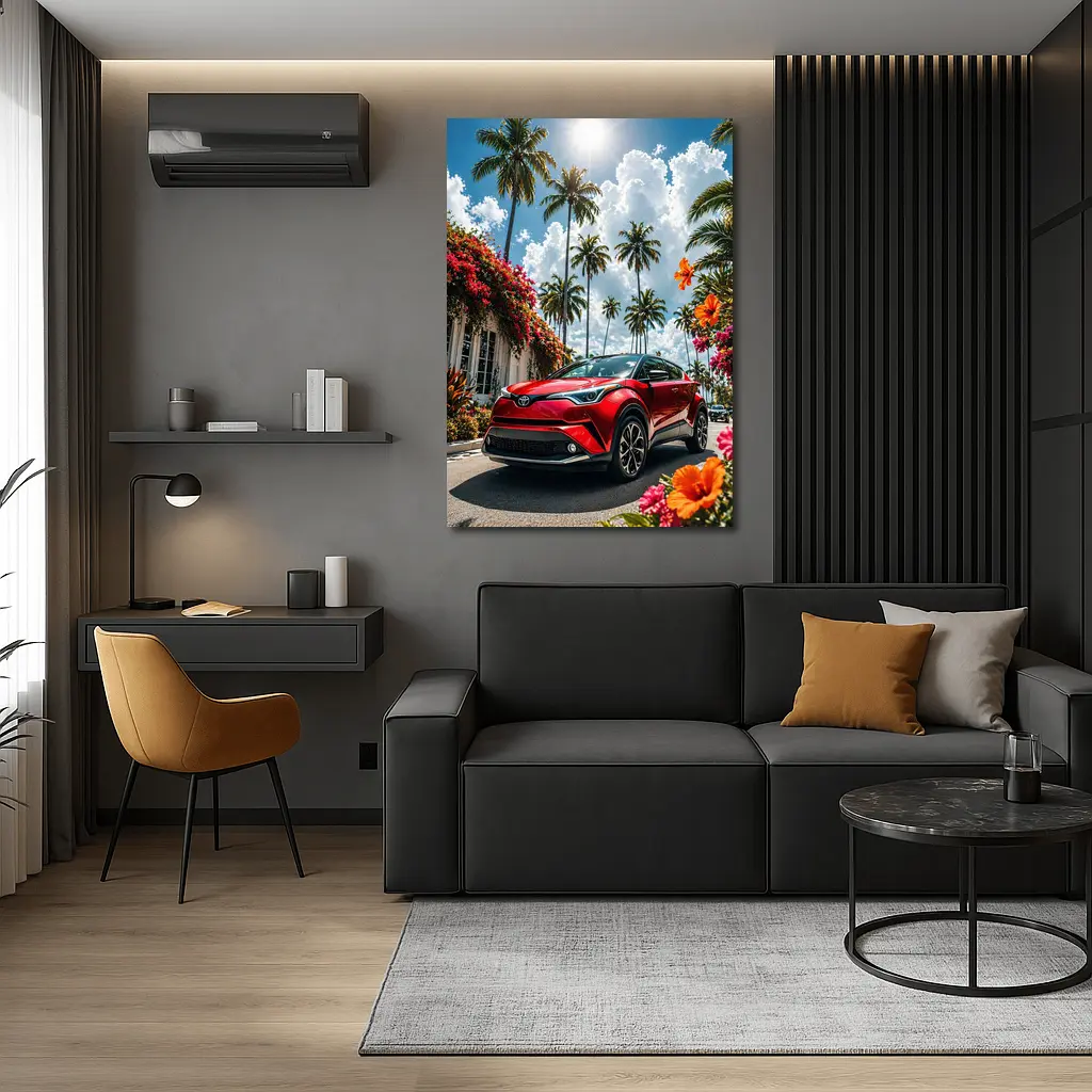 Toyota C-HR Red SUV Tropical Palm Setting – Wall Art