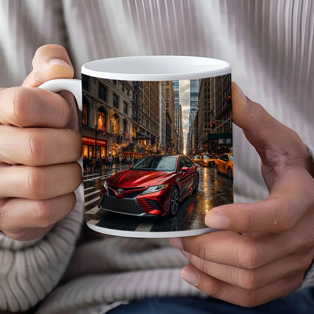 Toyota Camry Red On Rainy City Street – Mugs