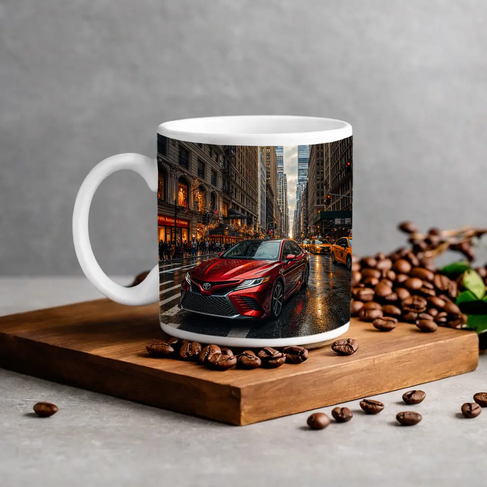 Toyota Camry Red On Rainy City Street – Mugs