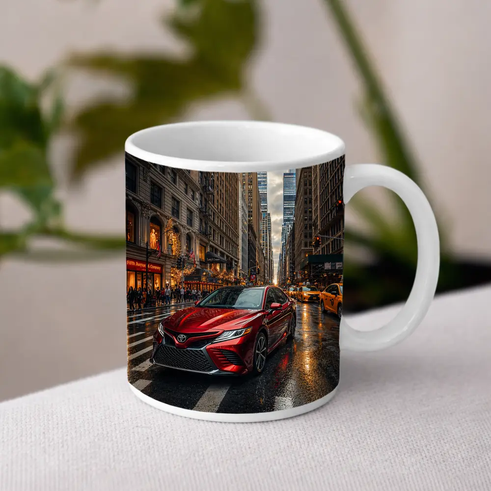 Toyota Camry Red On Rainy City Street – Mugs