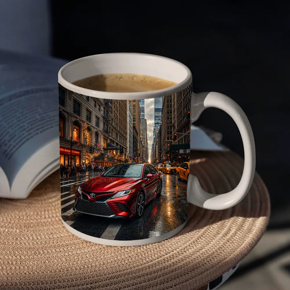 Toyota Camry Red On Rainy City Street – Mugs