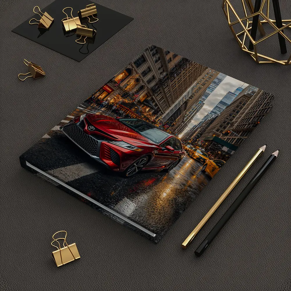 Toyota Camry Red On Rainy City Street – Notebooks