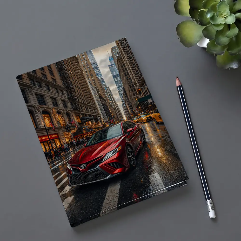 Toyota Camry Red On Rainy City Street – Notebooks
