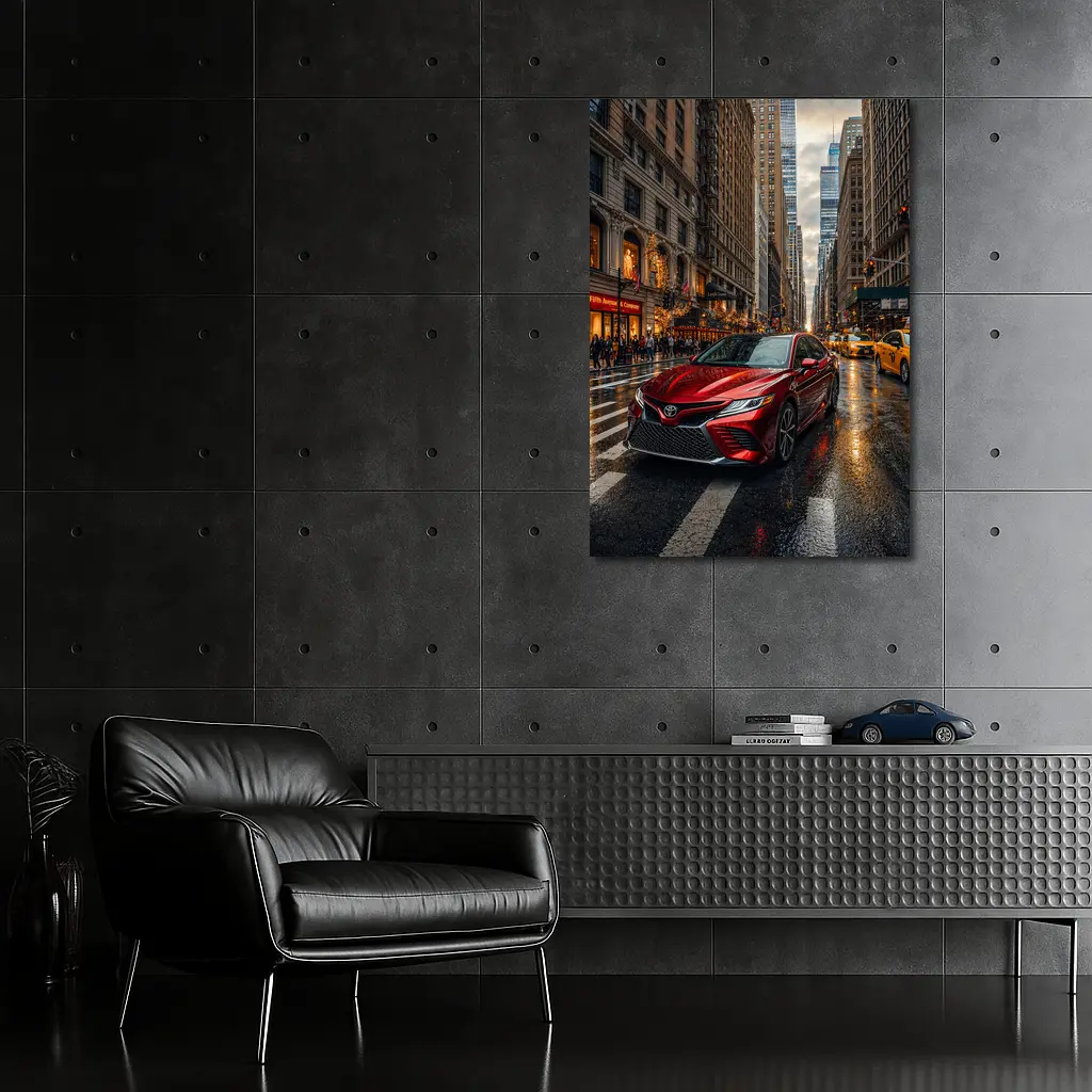 Toyota Camry Red On Rainy City Street – Wall Art