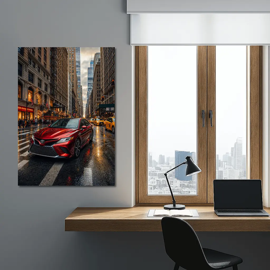 Toyota Camry Red On Rainy City Street – Wall Art