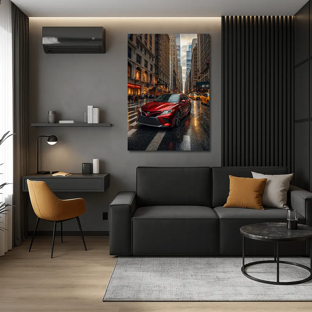 Toyota Camry Red On Rainy City Street – Wall Art