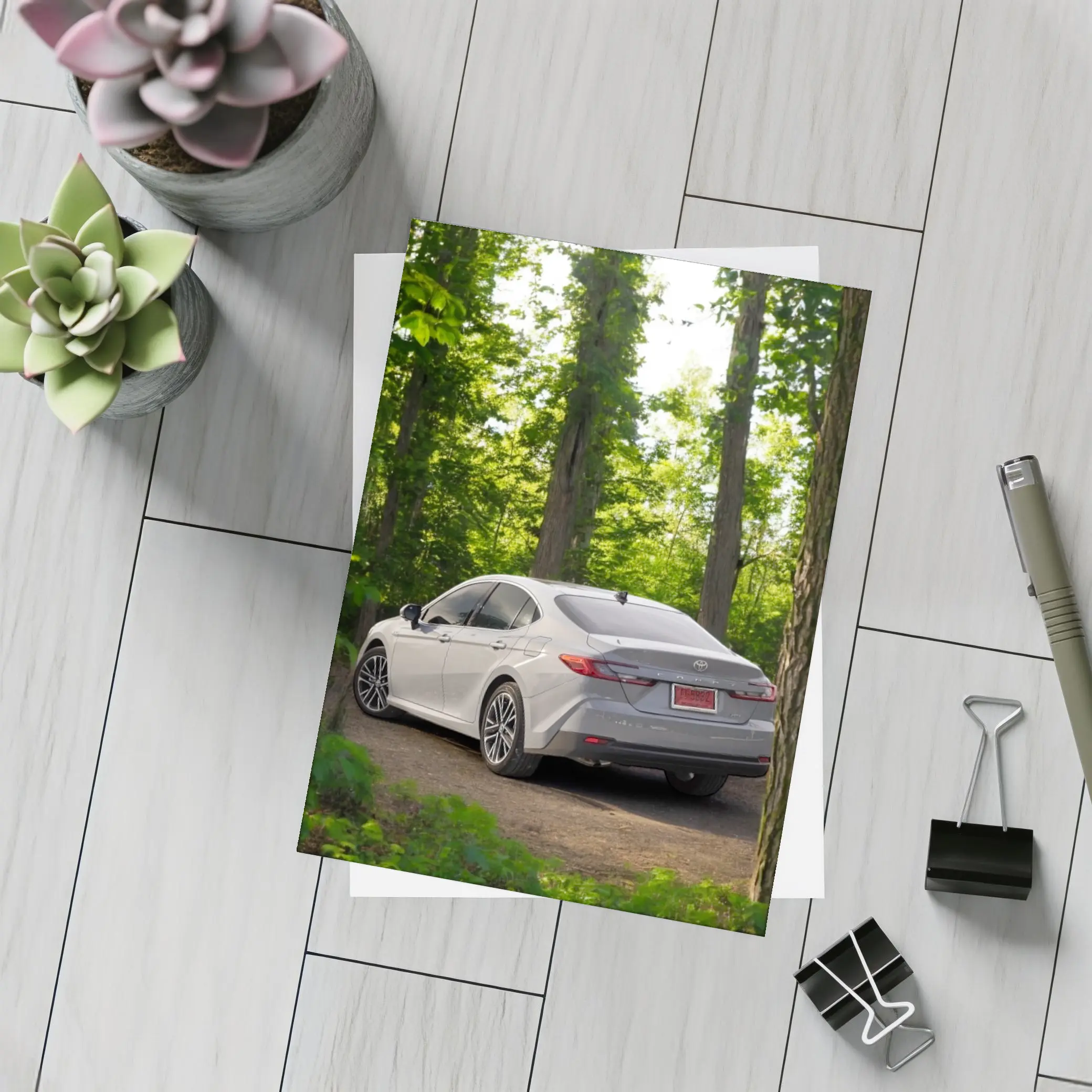 Toyota Camry Silver Sedan Forest Path – Postcards