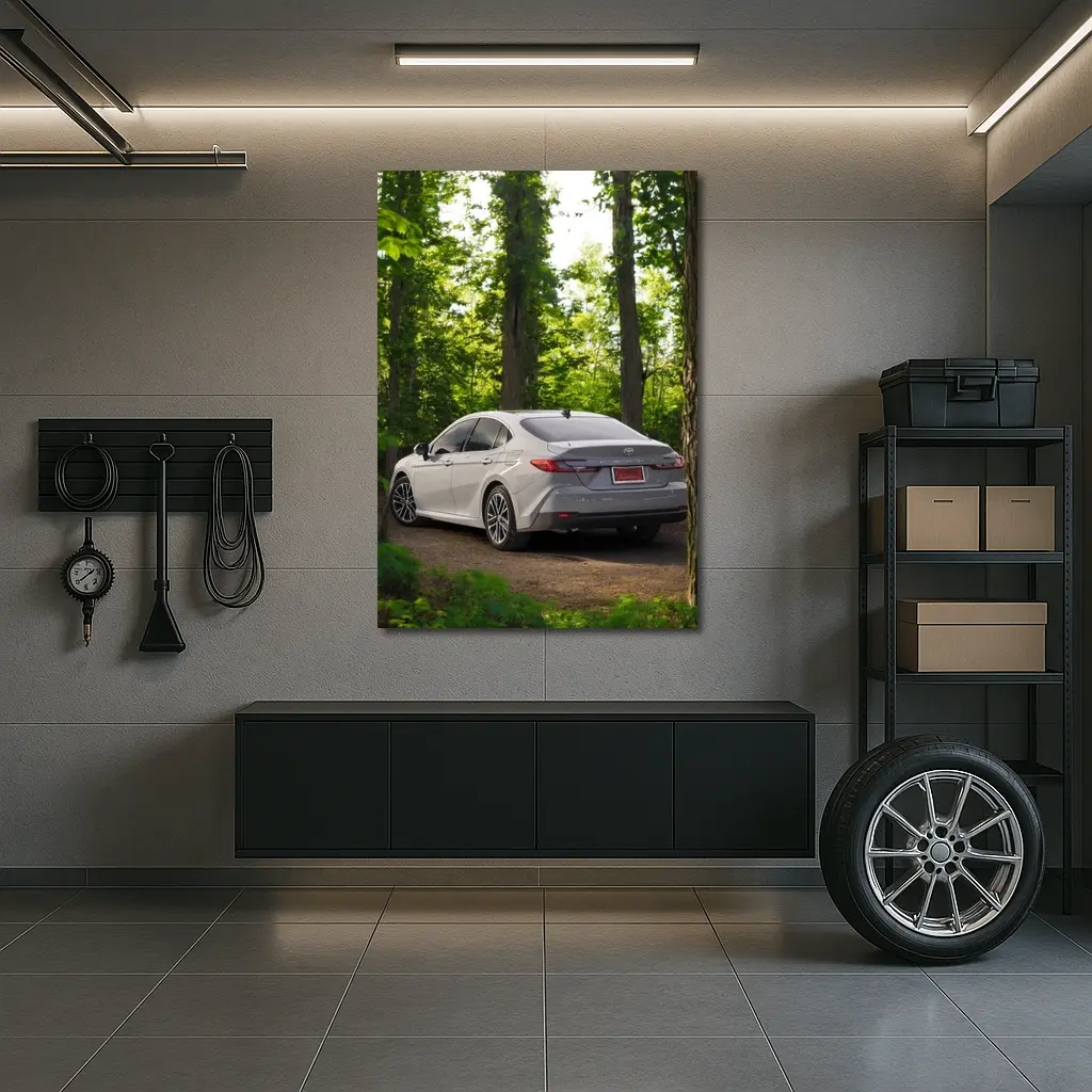 Toyota Camry Silver Sedan Forest Path – Wall Art
