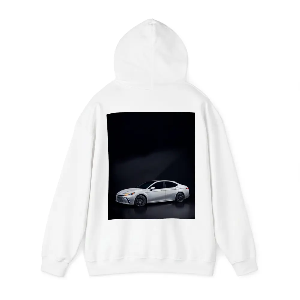 Toyota Camry White Sedan Dark Studio Background – Hoodies