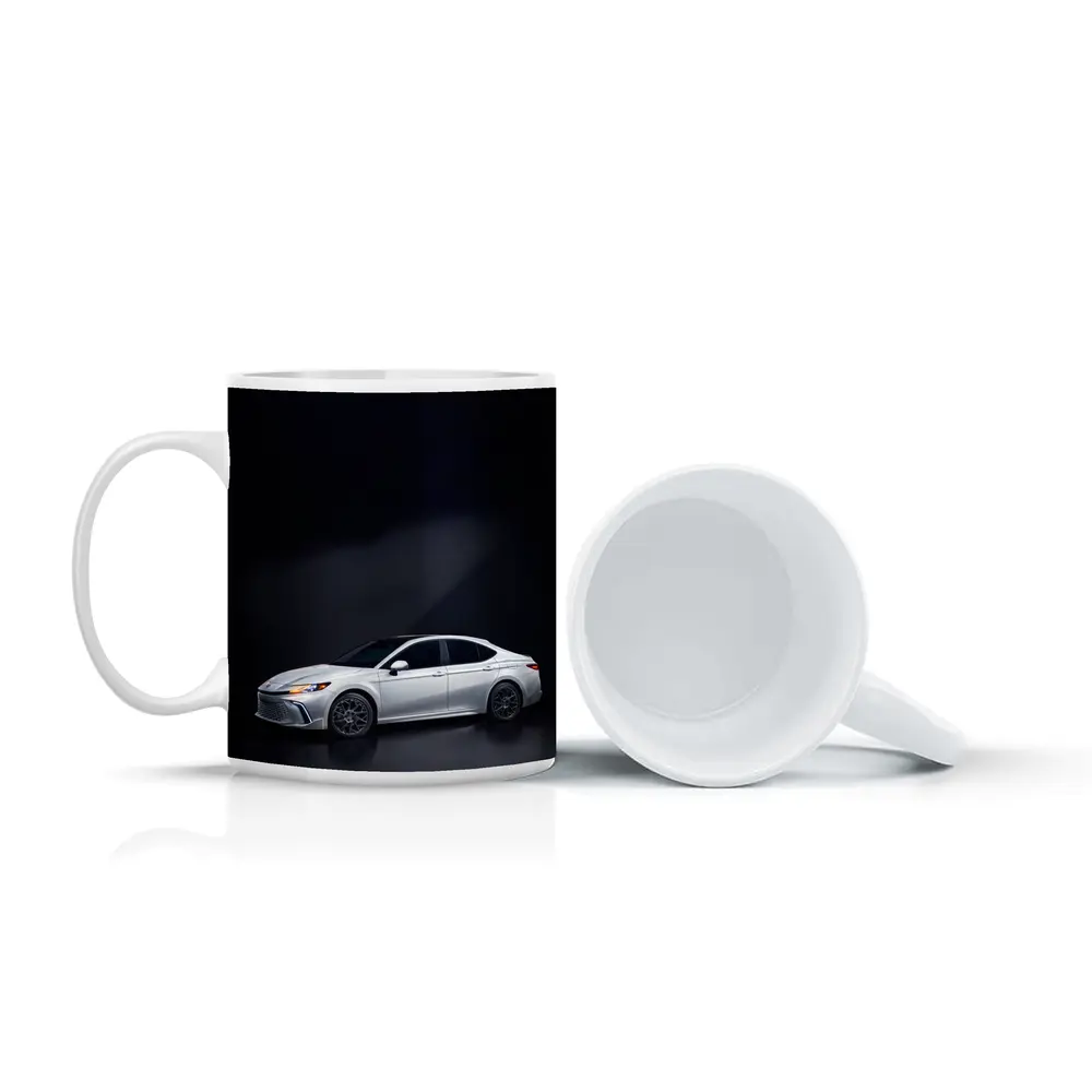 Toyota Camry White Sedan Dark Studio Background – Mugs