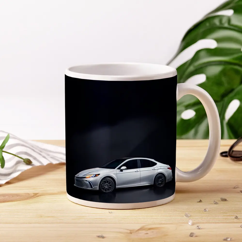 Toyota Camry White Sedan Dark Studio Background – Mugs
