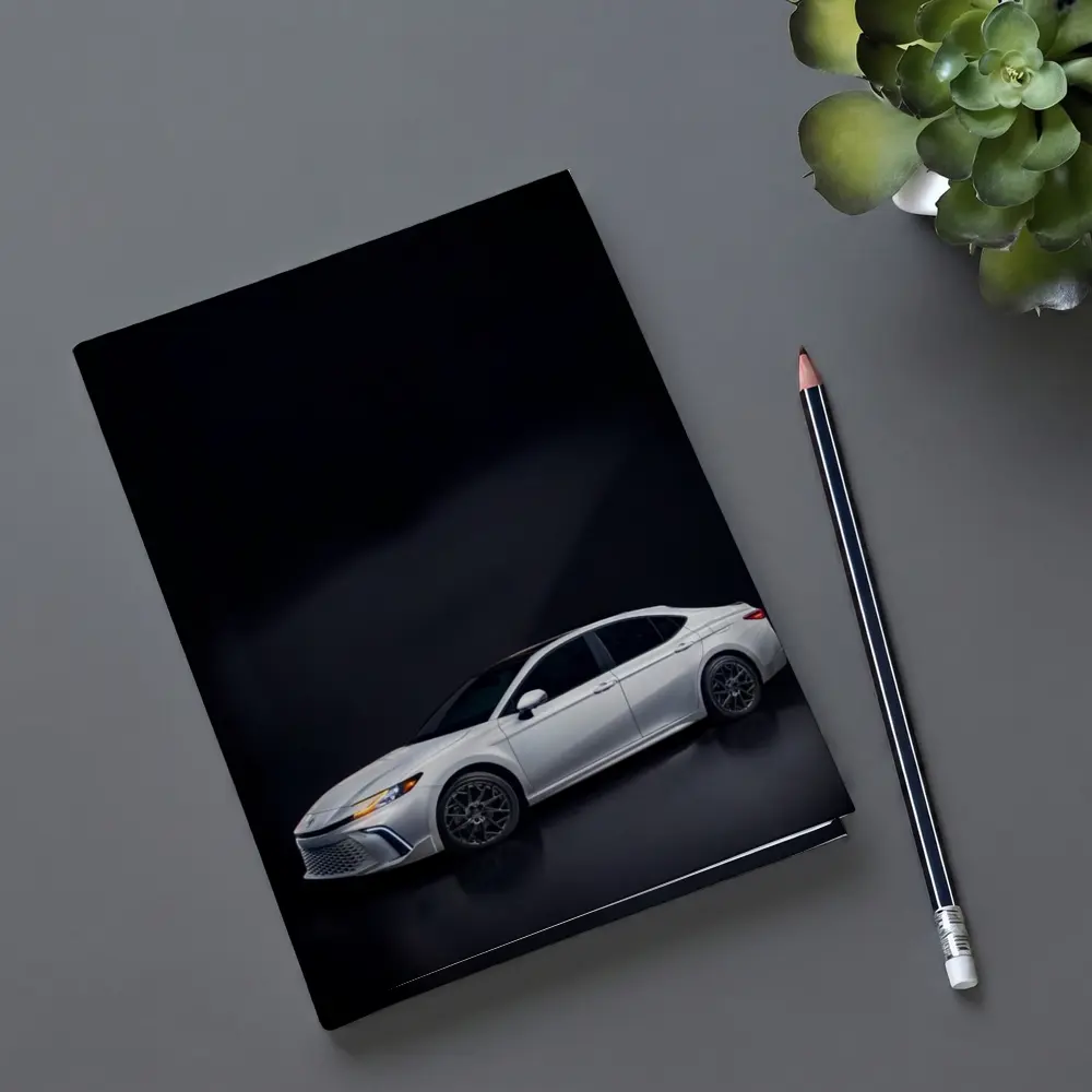 Toyota Camry White Sedan Dark Studio Background – Notebooks