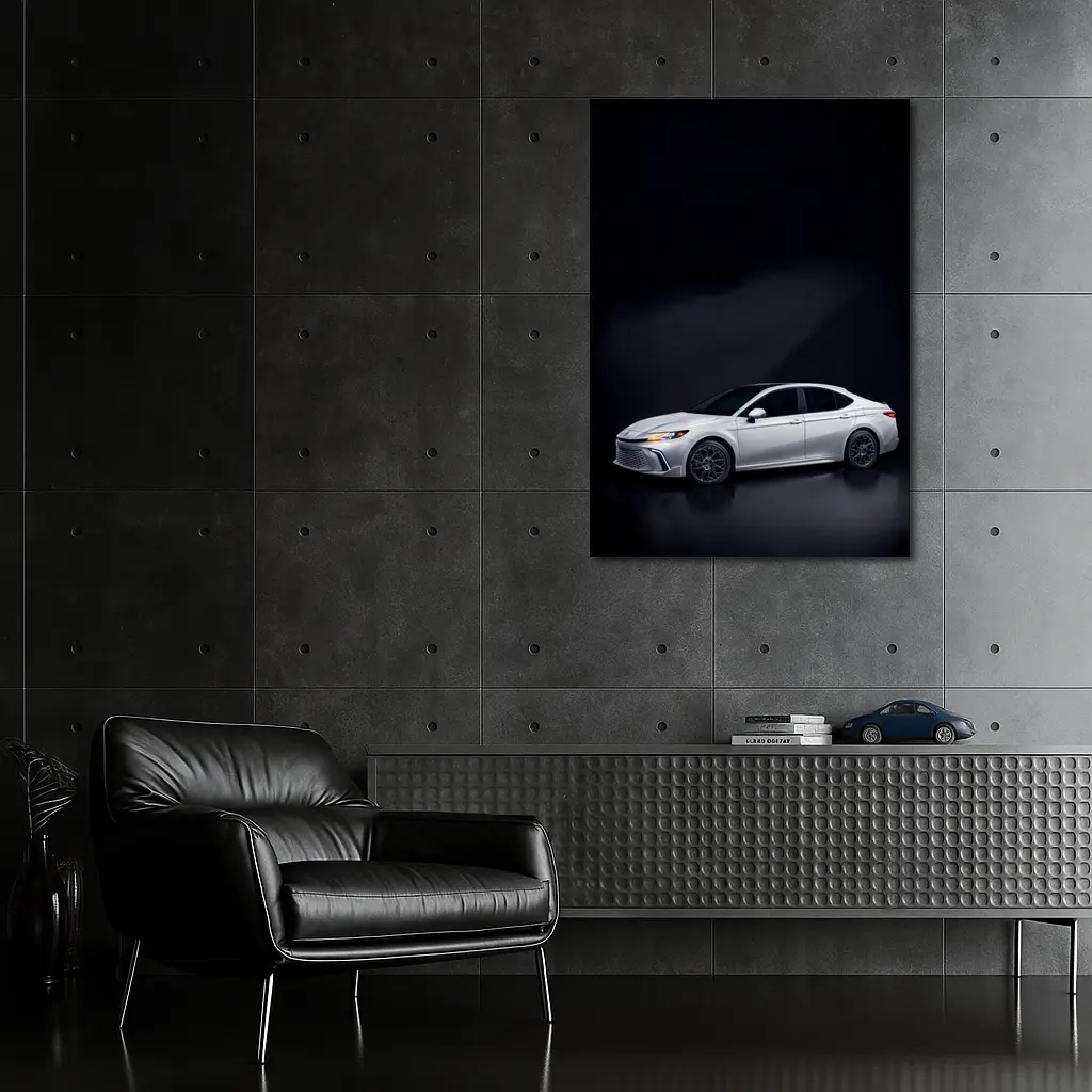 Toyota Camry White Sedan Dark Studio Background – Wall Art