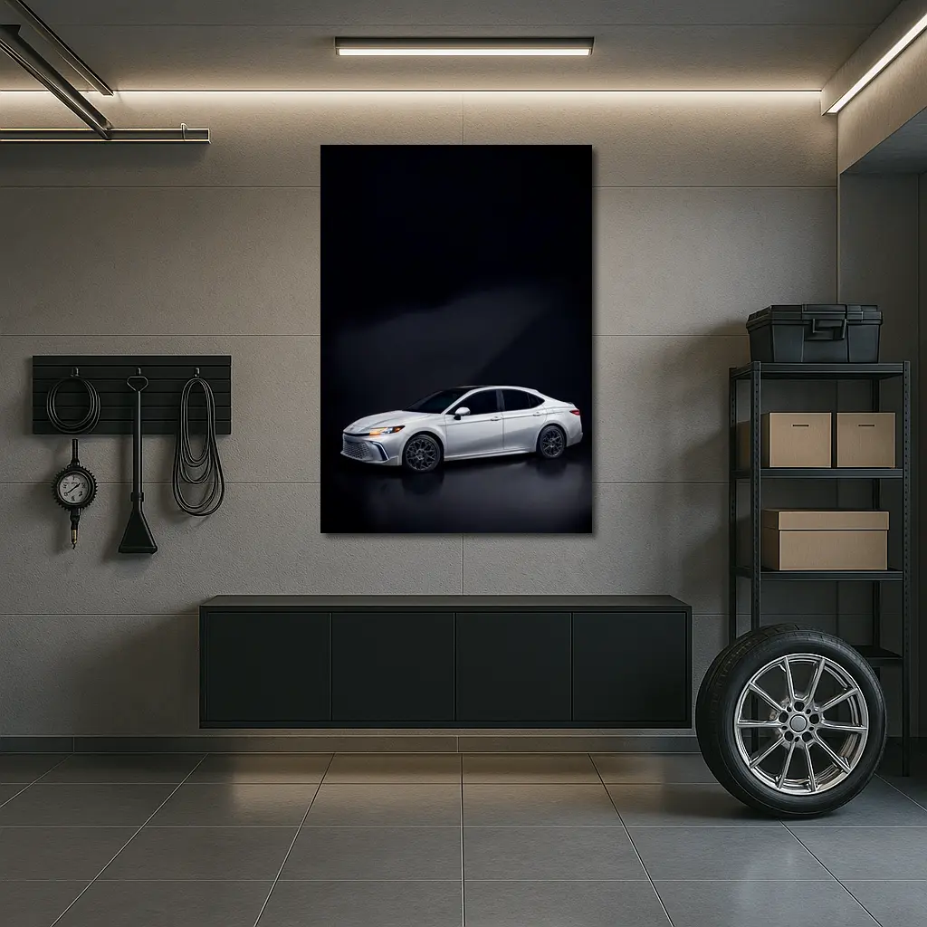 Toyota Camry White Sedan Dark Studio Background – Wall Art