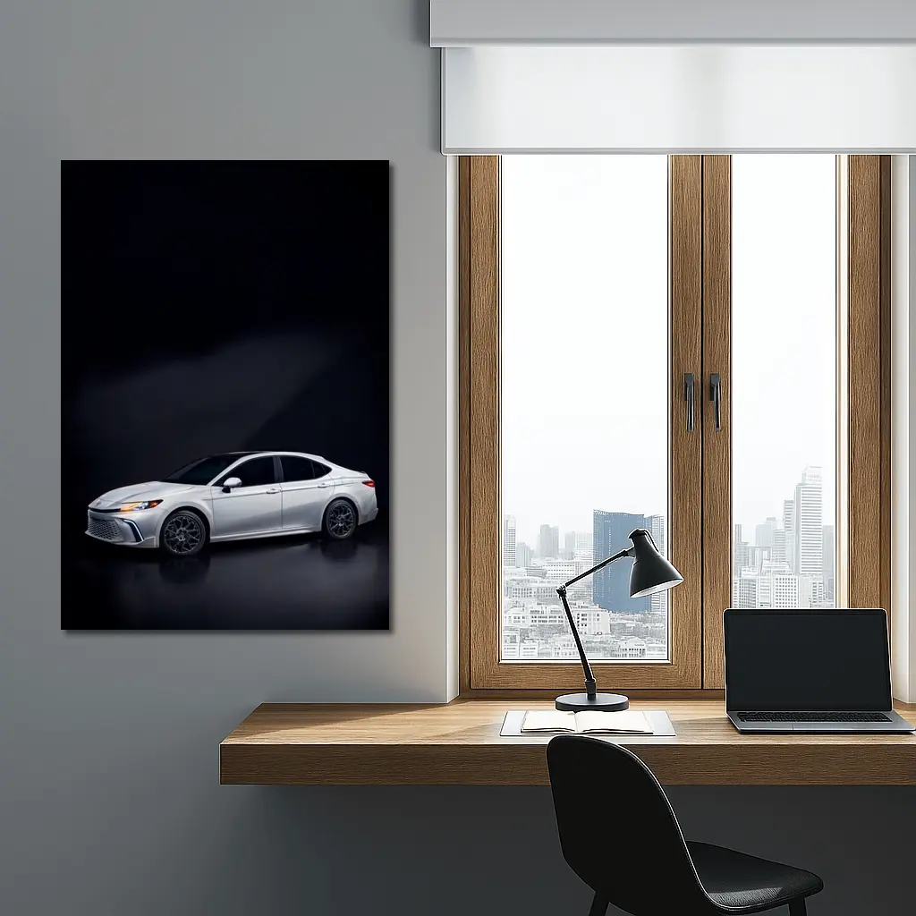 Toyota Camry White Sedan Dark Studio Background – Wall Art